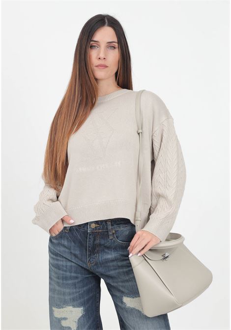 Beige women's sweater with woven design and logo ARMANI EXCHANGE | 6DYM1CYMZ1Z1998